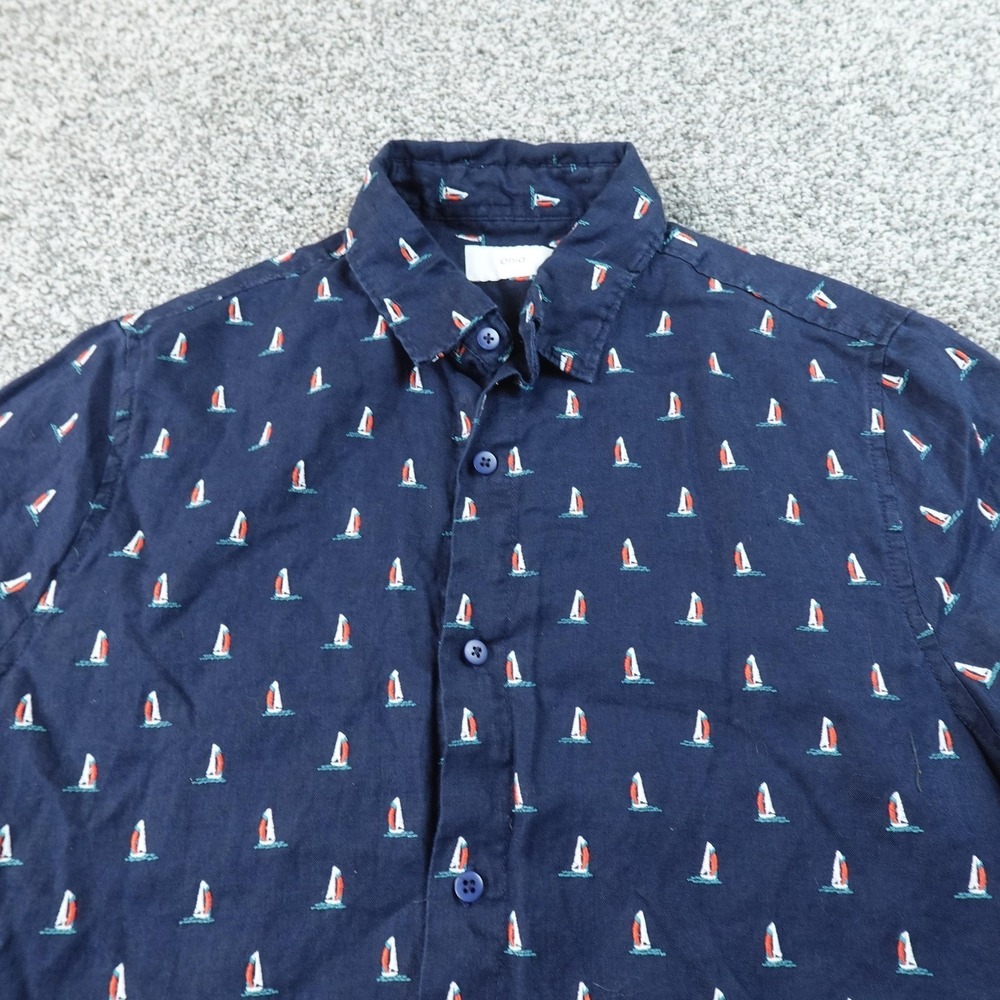 Onia Shirt Mens M Blue Sailboat Linen Short Sleeve Button Up‎ Nautical Sailing